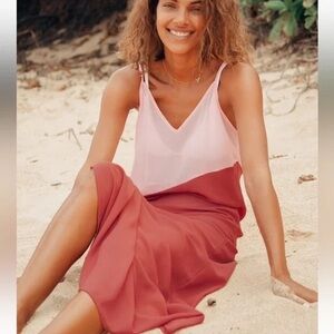 Lulus Seaside Retreat Red & Blush Colorblock Maxi Cover-Up Dress Size S